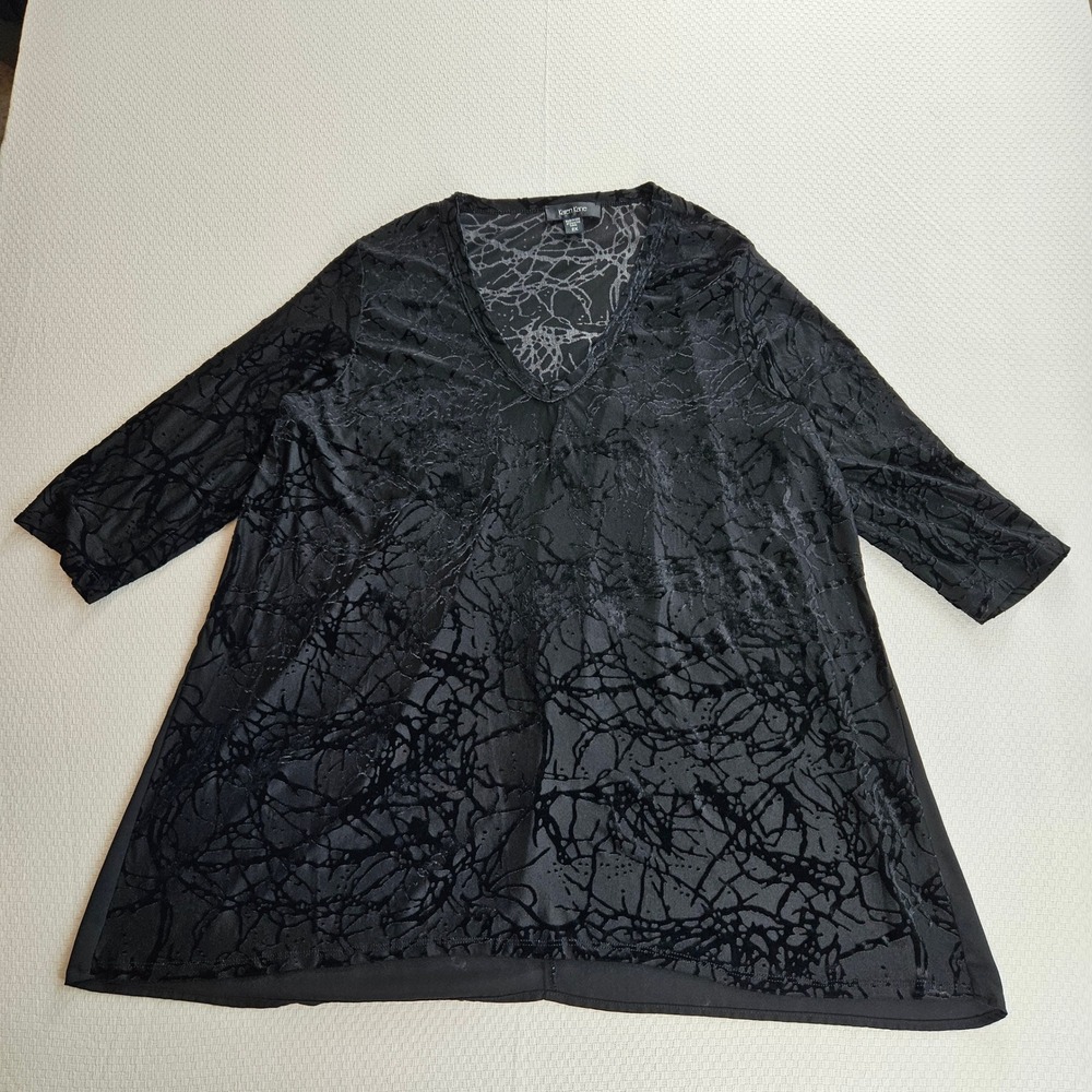 Karen Kane Black Burnout Velvet Tunic Top V-Neck 3/4 Sleeve 2X Whimsigoth